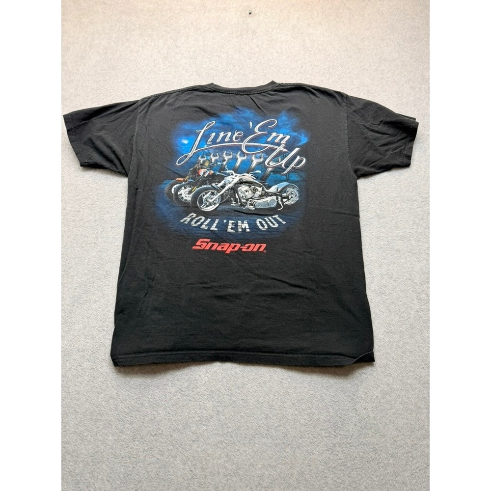 Snap-on Tools Line Em Up Roll Em Out Motorcycle Graphic T-Shirt Black Mens XL